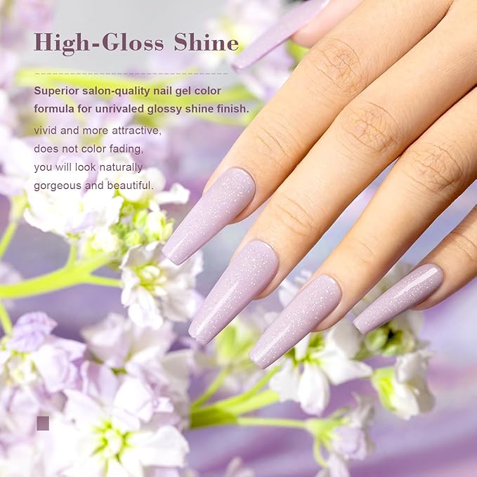 RARJSM Light Purple Glitter Gel Nail Polish Jelly Shimmery Sheer Lavender Nude Gel Polish Chunky Iridescent Sparkly Translucent Natural Color 15ml Soak off for French Manicure Nail Art Home Salon