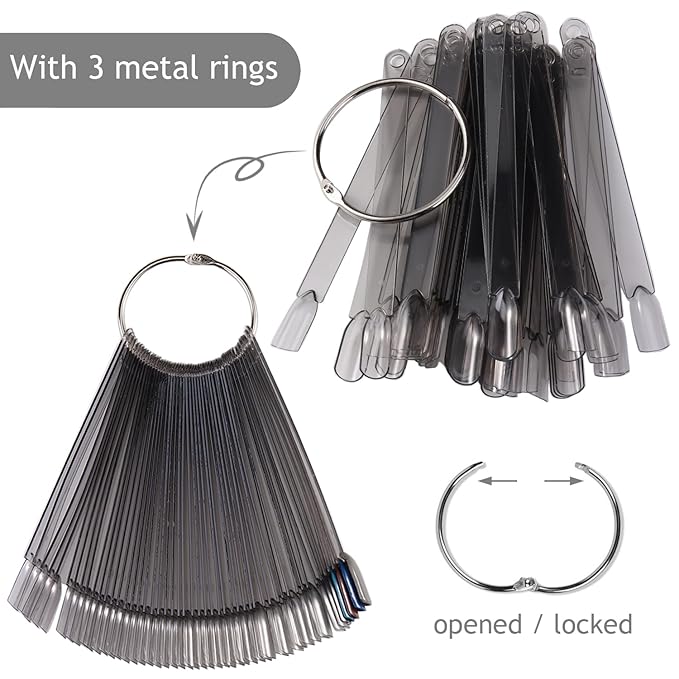 150pcs Nail Swatch Sticks With Ring, Ballerina Square Oval Nail Color Swatches For Nail Display False Nail Polish Sample Sticks Practice Nail Tips Transparent Black Board Nail Art Supplies
