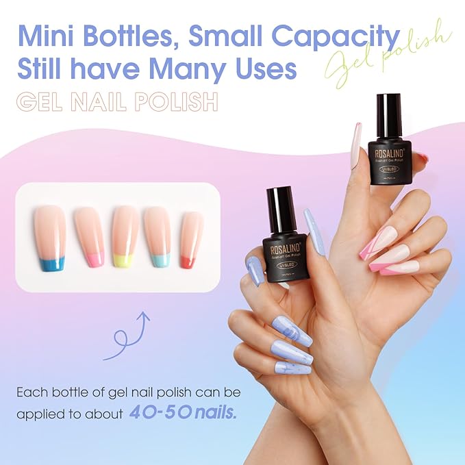 ROSALIND 80 PCS Gel Polish Set with 5PCS Top Coat and Base Coat，75 Multi-Colred u v Gel Nail Polish Kit Soak Off Nail Set for Women