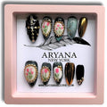 ARYANA NEW YORK 3D Press On Nails Handmade with Full Covered Crystals and Flowers Reusable Fake Nails Luxury Almond Nail Set, 10 PCS Acrylic Handmade Press On Nails - Flower Collection - (Small)