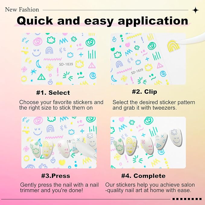12 Sheets Cute Nail Stickers for Nail Art Stickers Cartoon Decals 3D Self-Adhesive Pegatinas Uñas Colored Letters Rainbow Flower Strawberry Nails Art Design for Women Manicure Decoration YX1231