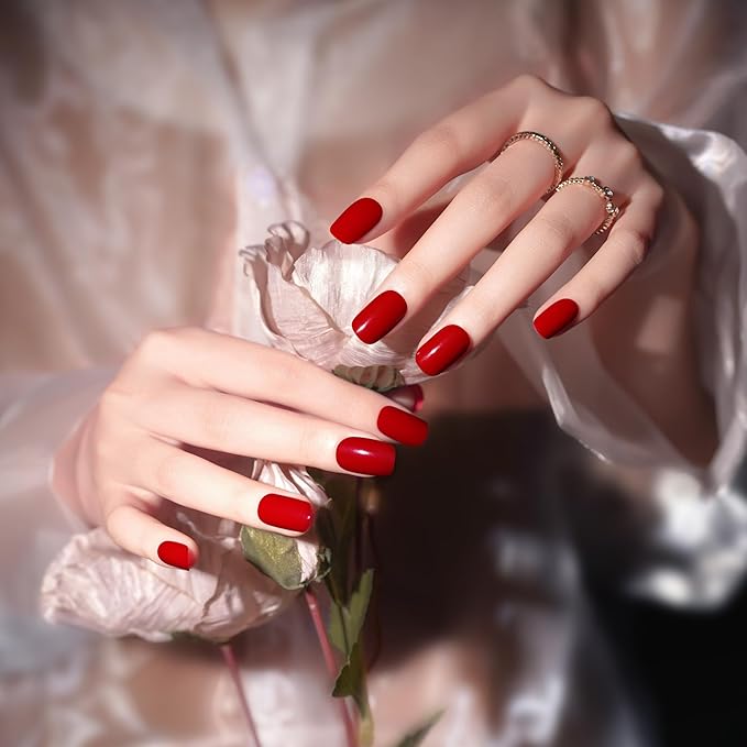 DANNI & TONI Semi Cured Gel Nail Strips Red (Scarlet Delight) Gel Nail Polish Stickers Glossy Nail Wraps 28 Stickers