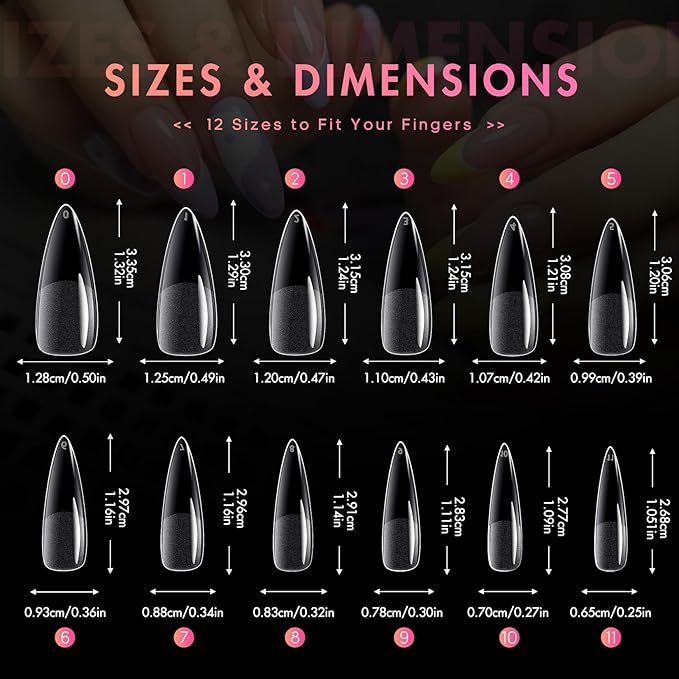 Ranrose Long Almond Nail Tips: 240pcs Nail Tips Full Cover False Nail 12 Sizes Half Matte Pre-shape Acrylic Almond Shaped Press On Nail Tips DIY Nail Salon