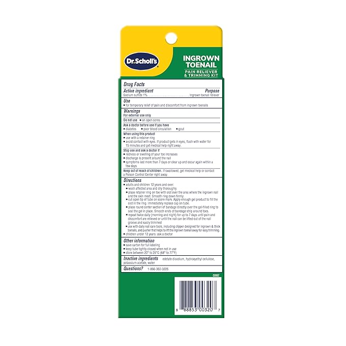 Dr. Scholl's INGROWN TOENAIL PAIN RELIEVER & TRIMMING KIT, 0.3 oz // Only OTC Treatment Proven to Relieve Ingrown Toenail Pain - Includes Medicated Gel + Foam Rings + Bandages + Clipper & Pusher Tools