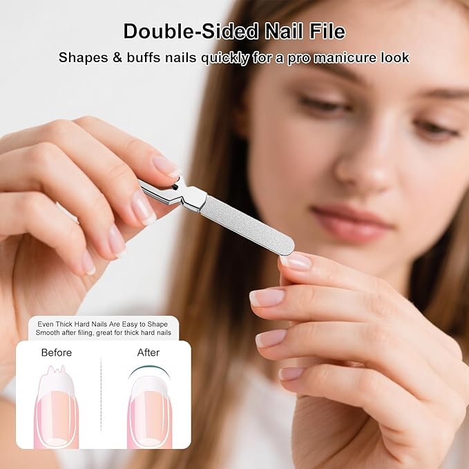 Keychain Metal Nail File for Natural Nails, Stainless Steel Fingernail & Toenail Shaping Tool for Men & Women, Keychain Design Durable & Portable for Home & Travel (Silver)
