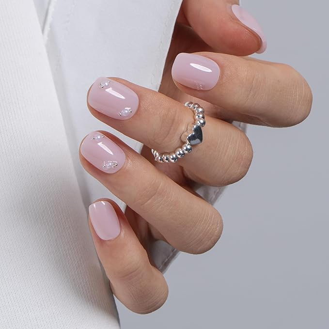 CurvLife Soft Gel Press On Nails Square, Long-Lasting 30Pcs Reusable Stick On Fake Nails Kit with Glue Tabs, Glossy Salon-Style Manicure for Women Teens Beginners, At-Home (Pearl Whisper)