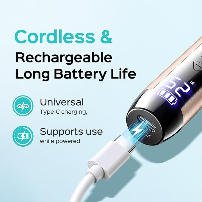 COSLUS C51 Electric Cordless Nail Drill: Professional Nail File with LED Screen & 25 Speeds for Acrylic Gel Dip Powder Removal, Beginner-Friendly for Home DIY & Salon, Portable for Travel, Gold