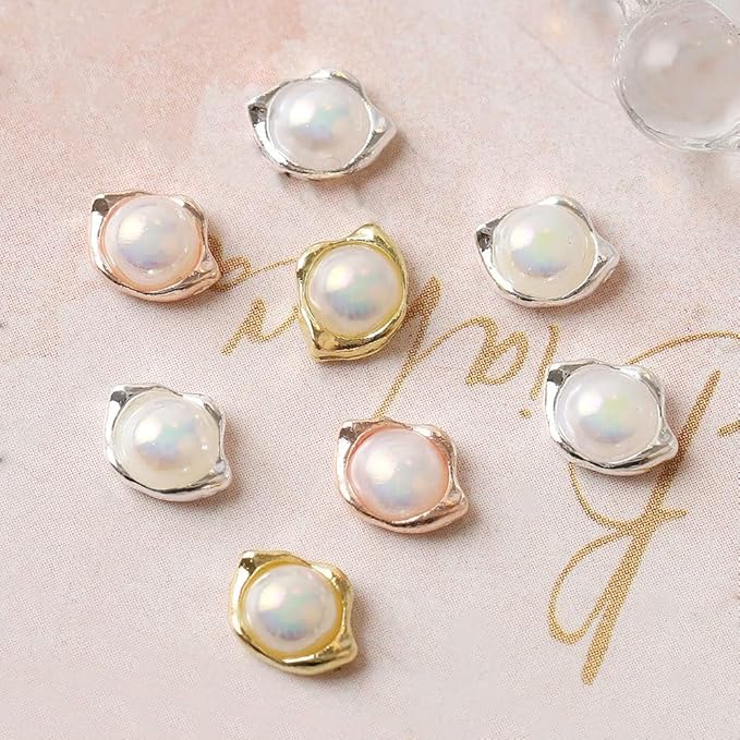 20Pcs Nail Charms Retro Baroque Pearl Nail Charms for Acrylic Nails AB Pearl Beads Metal Nail Jewels 3D Irregular Alloy Nail Pearls Nail Art Charms for Nail Beauty Design Decoration Craft Jewelry DIY