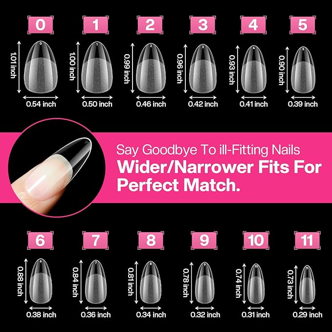 Medium Almond Nail Tips: Natural Like Real Nails, 12 Sizes Soft Gel Press Ons Fit 90% Nails, 50% Less Prep, Clear Pre-Shaped Fake Nails for Salon & Home DIY (312pcs)