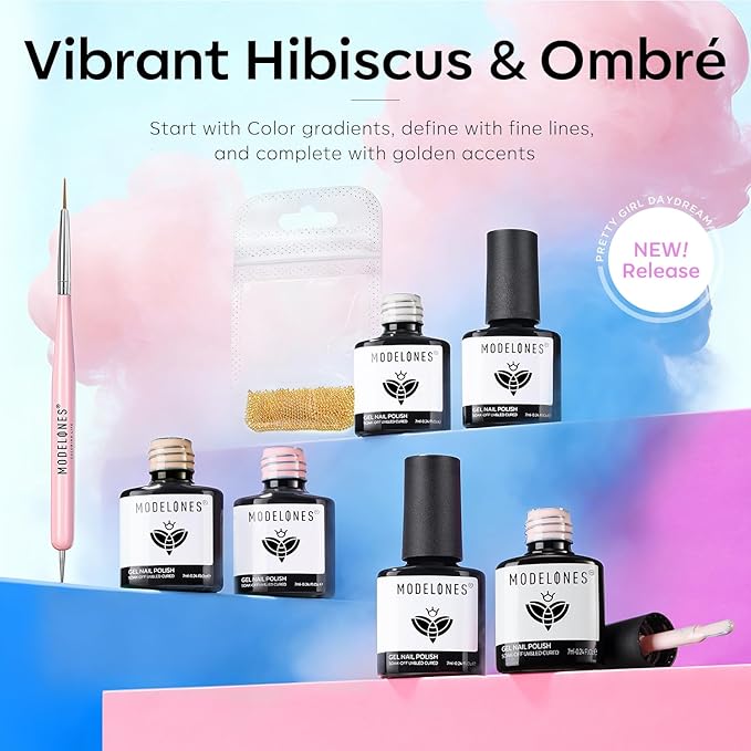 Modelones Gel Nail Polish Set -6 Colors 2026 Easter Hot Pink Blue Milky White Clear Blooming Gel Polish Burgundy Nude French Jelly Nail Gel Polish DIY Gift with Golden Beads & Nail Dotting-Liner Brush