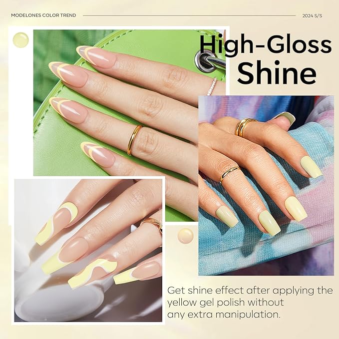 modelones Yellow Gel Nail Polish Pastel Soft Butter Yellow Polish Light Lemon Chiffon Nail Polish Gel Soak Off LED Nail Art Starter Salon Manicure 15 ML