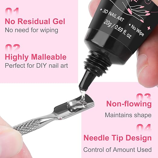 MEKK 3D Nail Gel,15g Sculpting Gel for Nail Art,No Wipe Clear Glue Designs,Molding,and Decoration,Nail Art Glue for Building,Carving,and Creating Intricate DIY