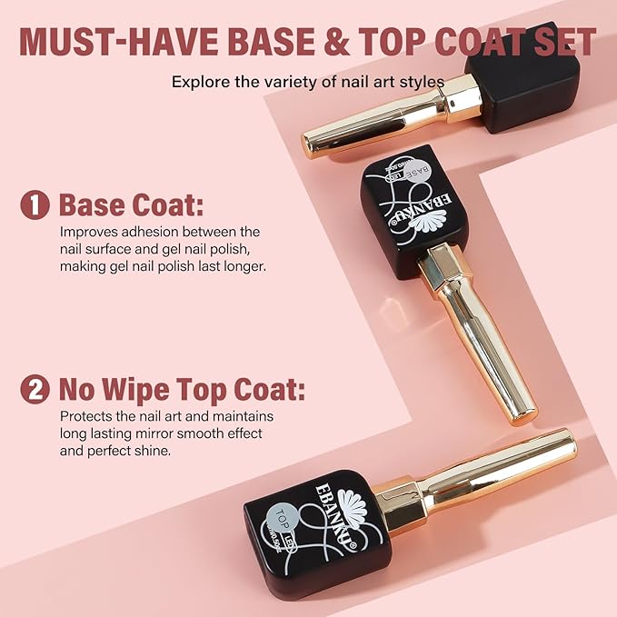 EBANKU 60 Colors Gel Nail Polish Set Same Color Same Bottle with 2Pcs Nail Gel Soak Off Gel Polish Kit Nail Art Manicure Salon DIY at Home for Women