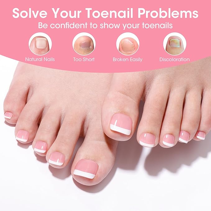 French Tip Toe Nail Tips Press on, Gellen Toe Nail Press ons Short Pink, Chip-free Soft Gel Toe Nail Tips Full Cover Pre-designed for Fast Pedicure, 15 Sizes 240pcs Fake Toenails