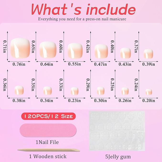 120PC Ombre Press on Toenails for Women Fake Toe nail Press ons Acrylic Toe Press on Nails Set, Ombre Press on Toe Nails Press on Fake Toenails Press ons Acrylic Toe Nail Tips Kit&Glue Tab-E