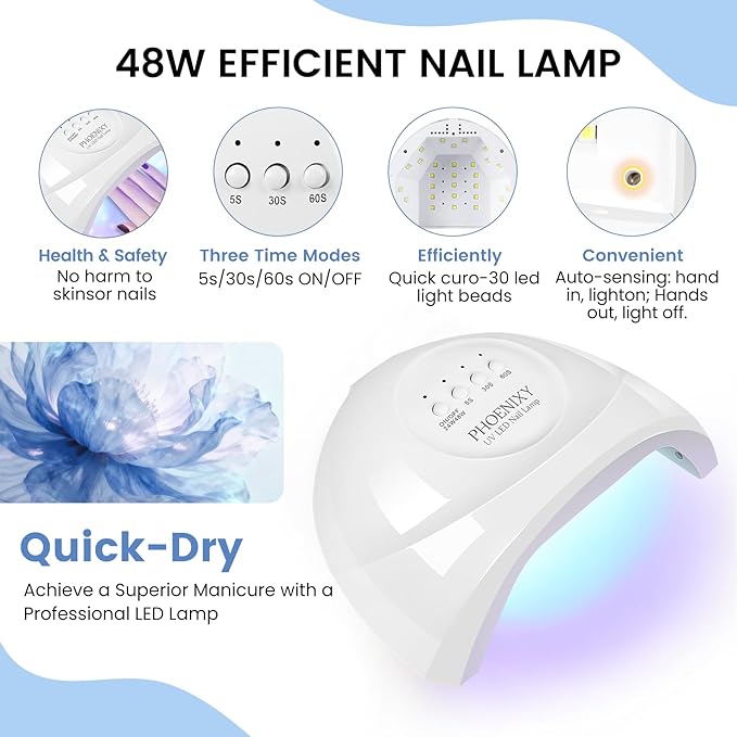 Phoenixy 71 Pcs Gel Nail Polish Kit with U V Light, 55 Colors Gel Nail Kit 5pcs Base Top Coat Pink Blue Glitter Burgundy DIY Manicure Starter Set for Beginners Gift for Women
