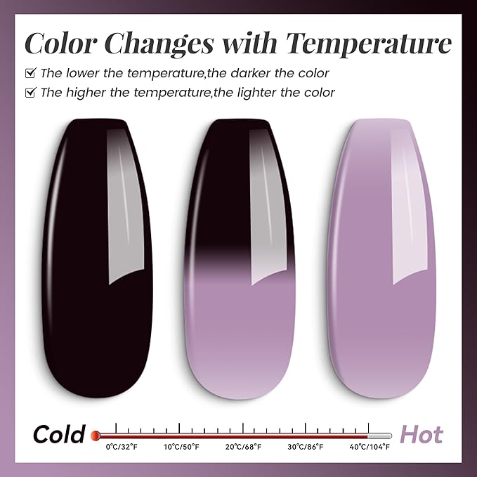 YTD Likomey Color Changing Gel Nail Polish 2 Pcs Set,15ml Grayish Purple to Black Pure Color and Brocade Glitter Kit,Thermal Ombre Change Colors Manicure UV Varnish,WB2-05