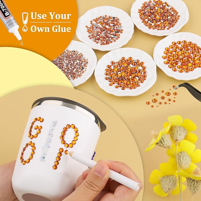 Resin Rhinestones for Crafting, 1 Box Orange Flatback Crystals for Bedazzling Crafts DIY Nail Art Decoration, Non Hotfix Bulk Gems for Tumbler Shoes Clothing Fabric Face Makeup