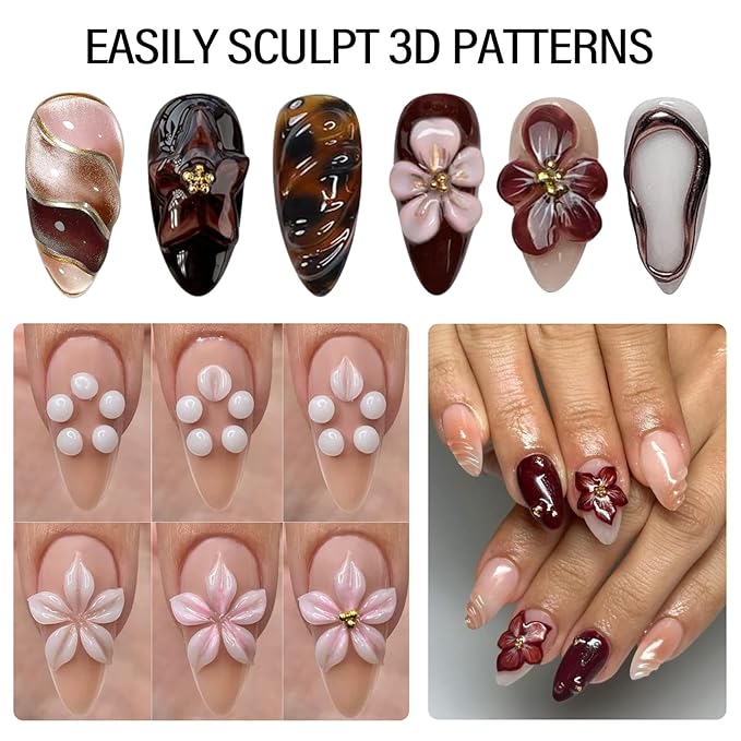 EBANKU 14 Colors Sculpture Painting Nail Gel Set, 3D Nail Carved Gel Sculpture Creative DIY Decoration Painting Glue with Silicone Mold, Silicone Pen, Cuticle Pusher and Carving Brush