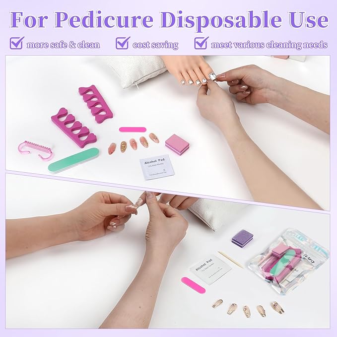 TADOPRO 5PCS Press On Nail Tool Kit, Disposable Nail Prep Kit for Toenails Salon Home Nail Business Supplies with Toe Separators, Nail File, Handle Grip Nail Brush, Cuticle Trimmer Push, Nail Buffer