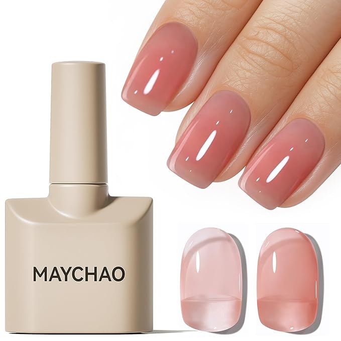 MAYCHAO Jelly Gel Nail Polish -15ML Sheer Pink Jelly Gel Polish Soak Off UV LED Nude Pink Nail Polish for DIY Manicure Home Salon Nail Art Visit the MAYCH, 0.5 OZ