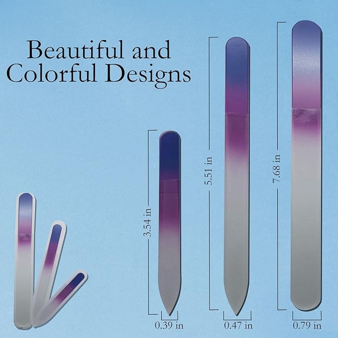 Glass Fingernail Files with Case - Manicure Set for Natural Nails - Double Sided Nail File Stocking Stuffers (Blue)