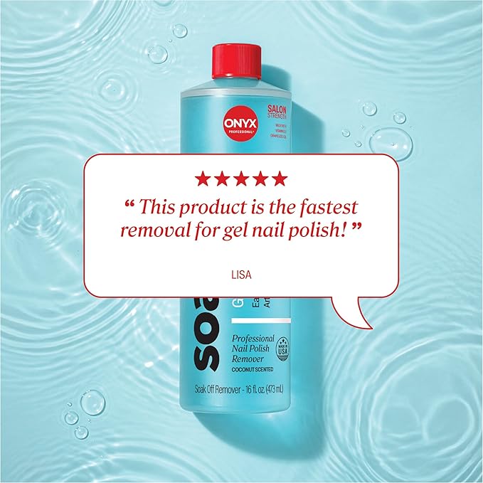 Onyx Professional Coconut Scented Nail Polish Remover with Nail File, 16 oz, Maximum Strength Soak Off Gel Polish Remover, Vitamin E & Grape Seed Oil Enriched Nourishing Formula