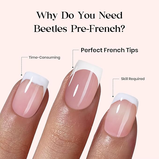 Beetles Pre-French Tips Gel Nail Tips - Pink Short Square Press On Nails,15 Sizes 150 Pcs 4 in 1 Nails Tip