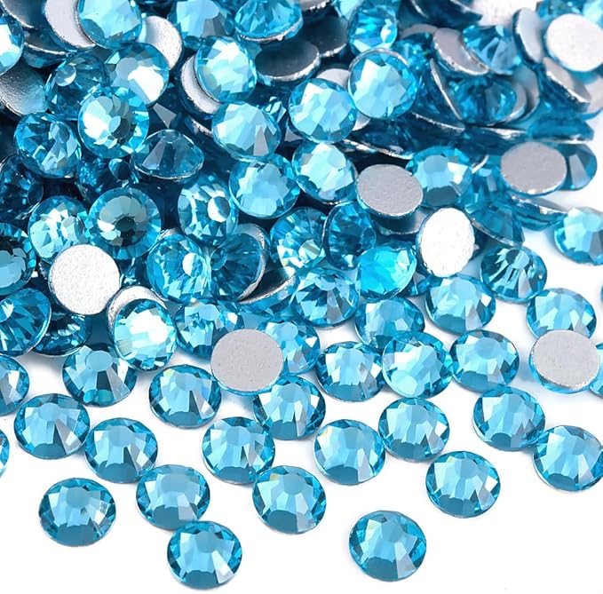 Blinginbox 1440Pieces SS6/1.9-2mm Flat Back Crystal Rhinestones Round Gems for Nail Art,Aquamarine