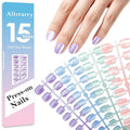 Allstarry Cat Eye Press on Nails, 15 Full Sizes Range Cat Eye Nails Press Ons 4 Colors Cateye Presson Nail for Women 120pcs Green Purple Blue Pink Glossy Short Square Fake Nail Tips Stick DIY Salon