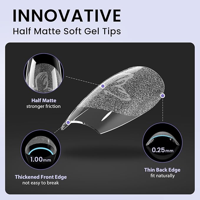 BTArtbox Square Gel Nail Tips - 320pcs Press on Nails Medium, Pre-shape Half Matte Clear False Tips, Full Cover Acrylic Fake Nails For Nail Extension, Home DIY Nail Salon 16 Sizes