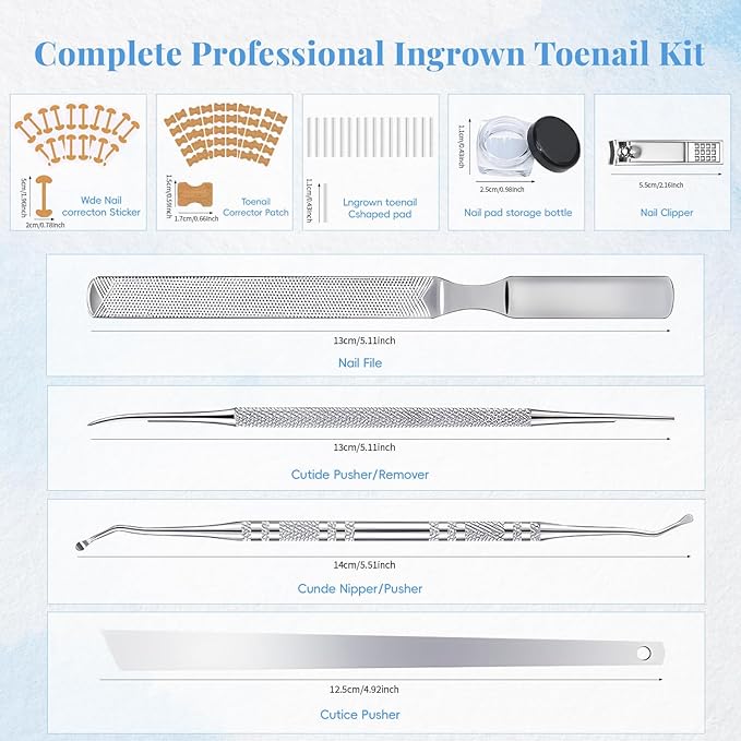 Professional Ingrown Toenail Set, Nail Care, Professional Pedicure Tools Set for Toenail Care, Stainless Steel Clippers, Lifter, File & Nail Cleaner, Painless File and Lifter Pedicure Tools