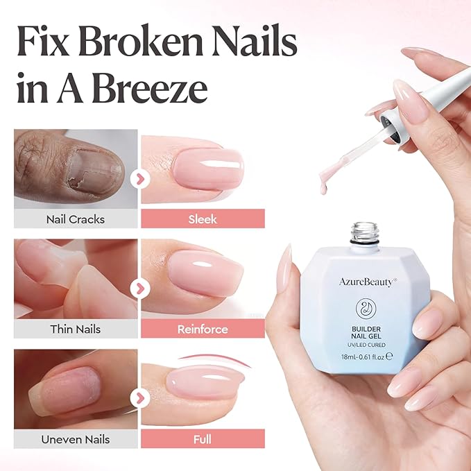 AZUREBEAUTY Builder Nail Gel, 18ml 7-in-1 Rose Blush, Beginner Friendly, 30-Day Nail Strengthener Extension Glue, For Home Salon DIY & Gifts