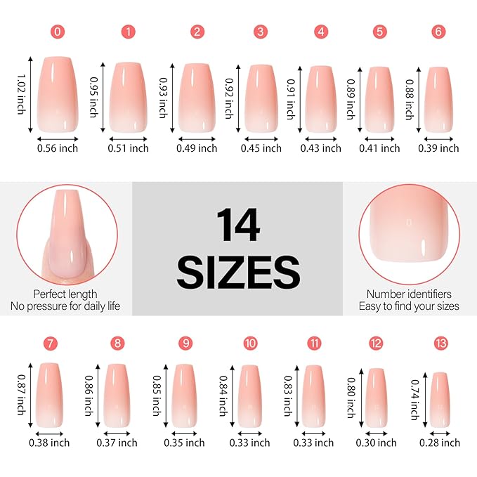 AILLSA RealFit Nude Pink Press On Nails Medium Coffin - Long Lasting Pre-Shaped Natural False Nails, Fake Nails Extensions for Salon Home DIY Gifts 140 PCS
