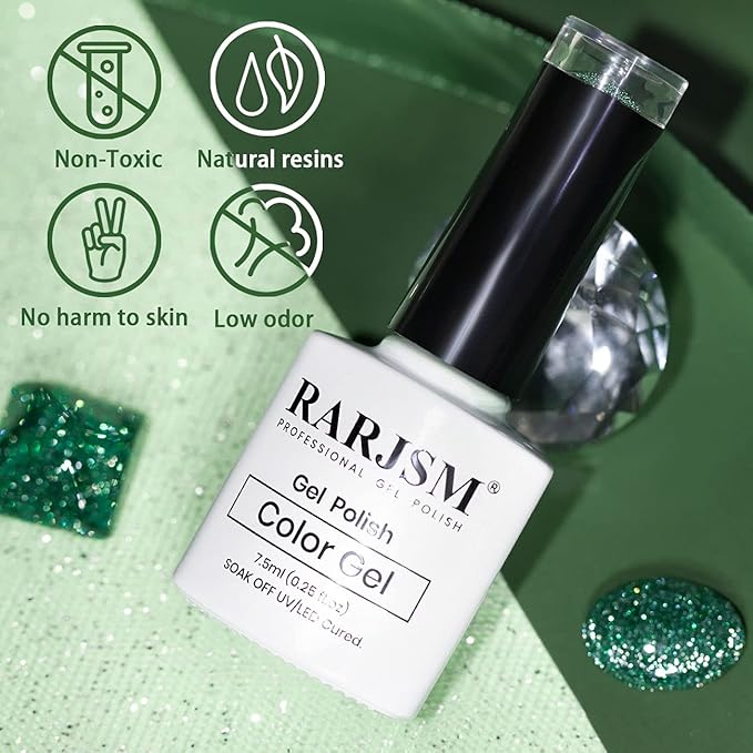 RARJSM Glitter Gel Polish, Olive Green Nail Polish Sparkly Shiny Gel Nail Art U V L E D Cure Need for Manicure DIY and Nail Salon 7.5ML