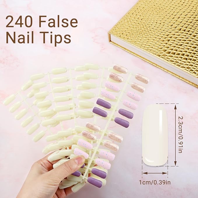 Segbeauty 216 Colors Nail Display Chart, Nail Gel Polish Organizer Color Card with 240 False Tips, Salon Fingernail Beauty Sample Supplies Tool Set Stick Cardboard Finger Painting Practice Book Golden