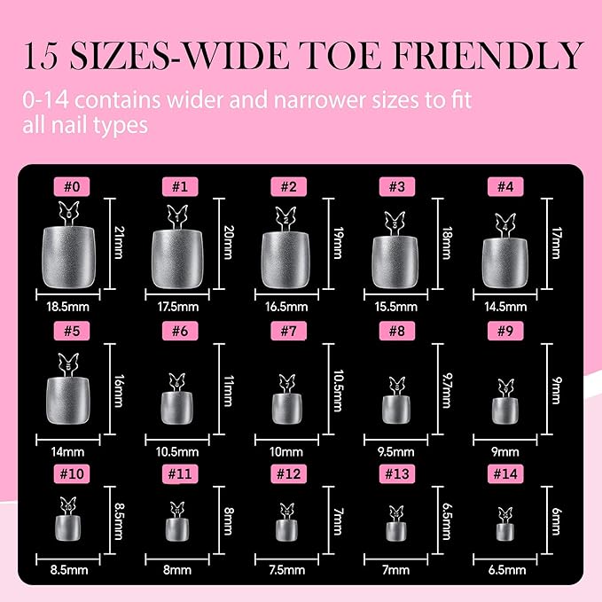 Square Toe Nail Press Ons French Style Toe Tips 240pcs Clear False Fake Toenails for Faster Toe Nail Extension Kit Home DIY Art Salon 15 Sizes Acrylic Nails, Luckyfairy