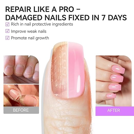 gelike ec Nail Ridge Filler and Strengthener Polish: Pink 6 in 1 Natural Nail Hardener Extra Strong and Growth - Long Lasting Nail Repair for Damaged Nails - For Daily Work Home Salon