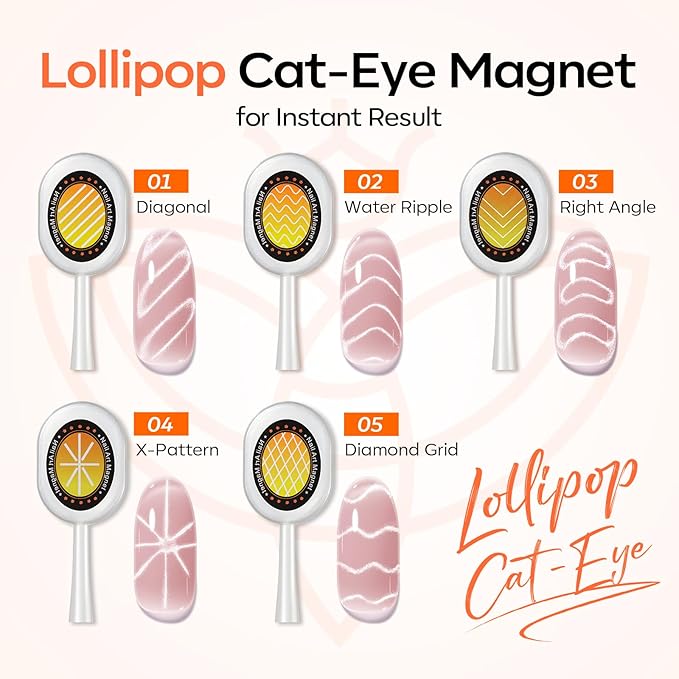 modelones Cat Eye Magnet for Nails, CatEye Magnet Tools Heart&Hole Square Powerful 3-in-1 Magnetic Pen Double Head Lollipop Magnet for Gel Polish Heart French Moon Floral Effect Valentine's 10PCS