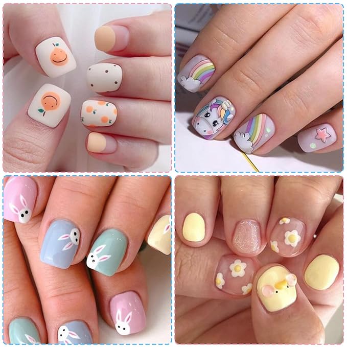 Nail Stickers for Kids - Cute 3D Self-Adhesive Designs, Flowers Leaves Animals Fruits DIY Nail Art Decals for Little Girls, Toddler (8 Sheets)