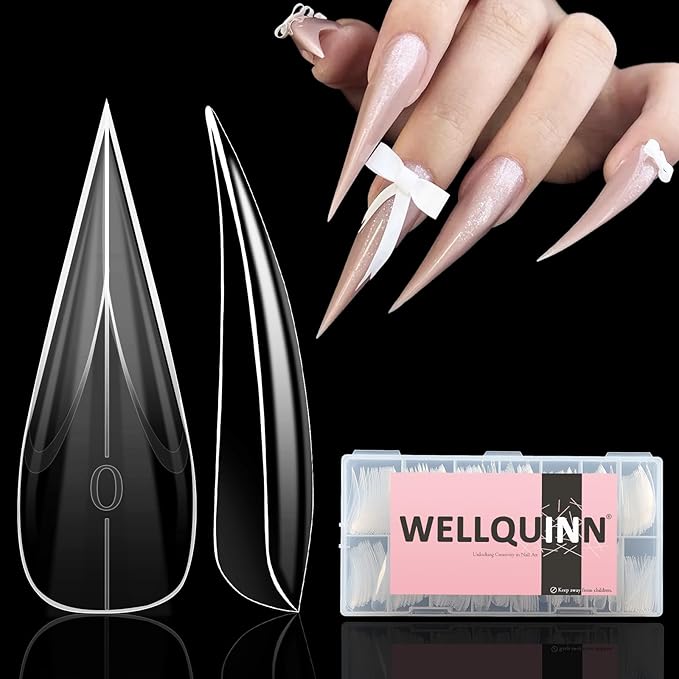 300pcs Curved Stiletto Nail Dual Forms for Poly Gel Extension, 3D Eagle Claw Nail Mold Long Cat Claw XXL Hawk Curve Sculptural Reusable Full Cover Nail Form 15 Sizes Q43