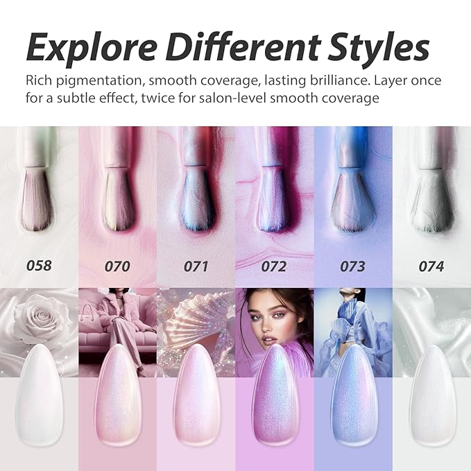 Makartt Pearl Gel Nail Polish Set 15ml One N'Done 6 Colors Shimmer Mermaid Glitter UV Gel Polish Soak Off High-Gloss, Salon-Grade Nail Art Manicure DIY Salon Home - Nebula Spectrum