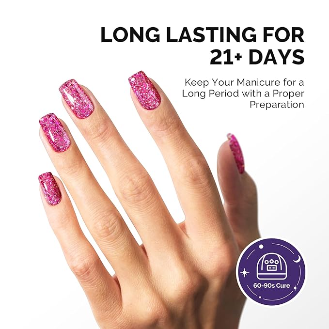 MelodySusie Galaliver Hot Pink Glitter Gel Nail Polish, 15ML Shimmer Pink Sparkle Gel Polish Soak Off UV LED Cured Long Lasting Gift for Women DIY Nail Design Nail Art Manicure X14