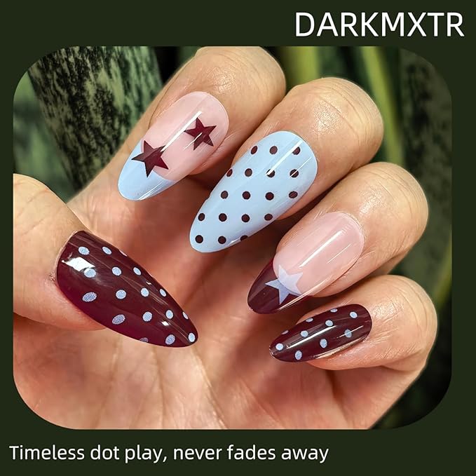 Short Almond Press On Nails - Red White Polka Dot Pop Art Design,Easy Application Manicure Set for Work, Party & Daily Use, Perfect for Women and Students