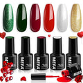 MEFA Gel Nail Polish Set, 6 Colors Burgundy Red Dark Green Glitter Gel Polish Silver Gold Sparkle Nail Polish Manicure Soak Off DIY Salon Decorations Gifts