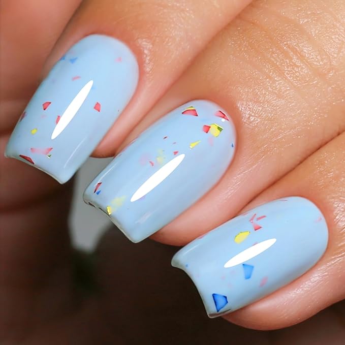 Pastel Gel Polish,0.5 Fl Oz Sky Blue Flake Glitter Gel Nail Polish Macaron Spring Summer LED UV Speckled Sparkle Art Starter Manicure Salon DIY Nail