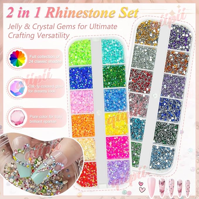 24 Color 2mm Small Resin Rhinestones for Bedazzling Crafting SS6 Tiny Flatback Stones Colorful AB Jelly Craystal Gems Diamonds Charms for Nails Eyes Face Makeup Tumblers Bottles Crafts Shoes