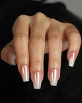 16 Sizes Coffin Press on Nails Chrome Ombre Reusable 32pcs Glossy Gel Fake Nails with Glue and Jelly Stickers (Pearlescent White Ombre)
