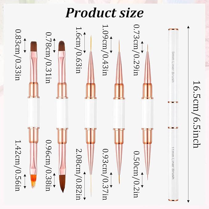 5 Pcs Nail Liner Brushes Double-Ended Nail Art Brushes Set Gel Polish Detail Nails Art Brush Professional Thin Nails Arts Brush for Gel Polish Acrylic Application DIY Manicures & Salons