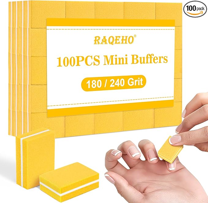100 Mini Nail Buffers Block - 180/240 Grit Mini Buffing Block Fingernail Files Bulk Dual Grit Nail Files for Acrylic Gel Natural Nails Shaping Smoothing Manicure Pedicure Portable Nail Care Kit